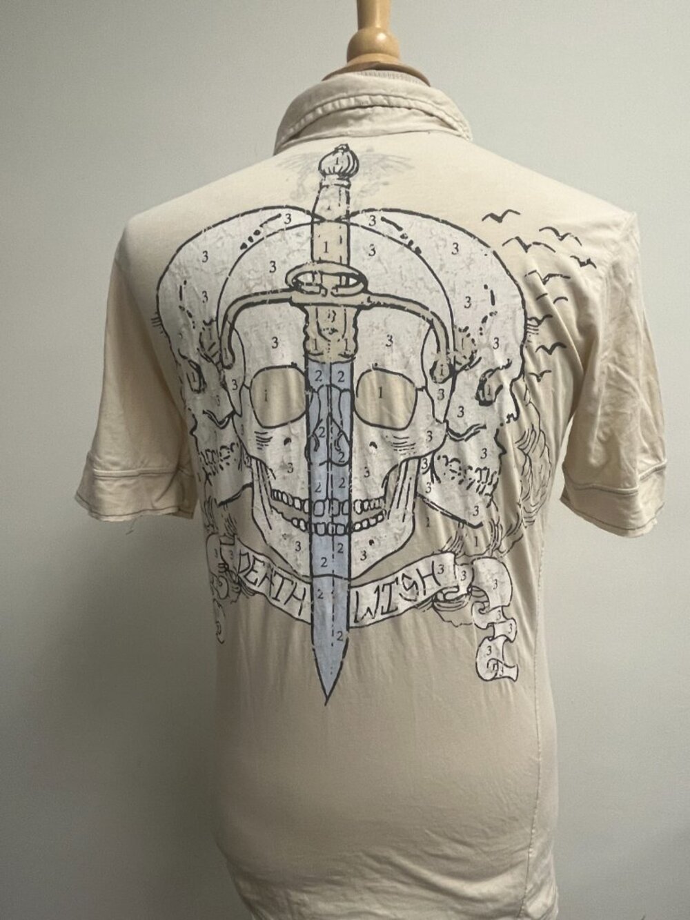 Drifter polo shirt short sleeve skull sword vintage M